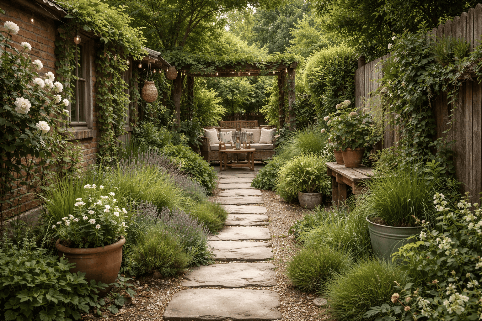 Landelijke smalle tuin inrichten
