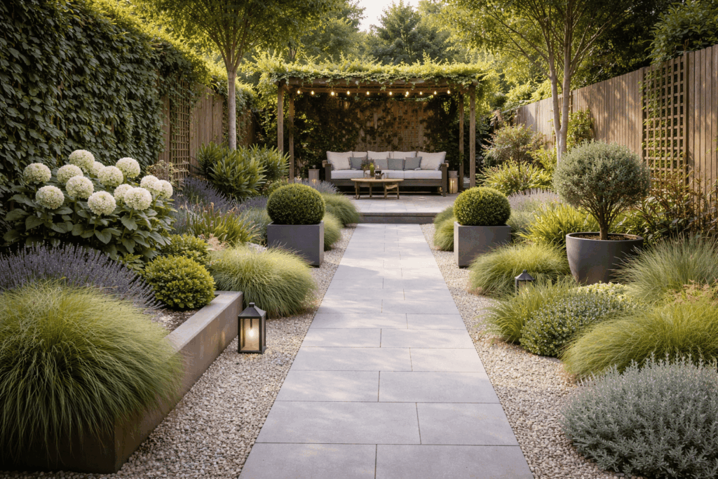 Smalle tuin met weinig onderhoud