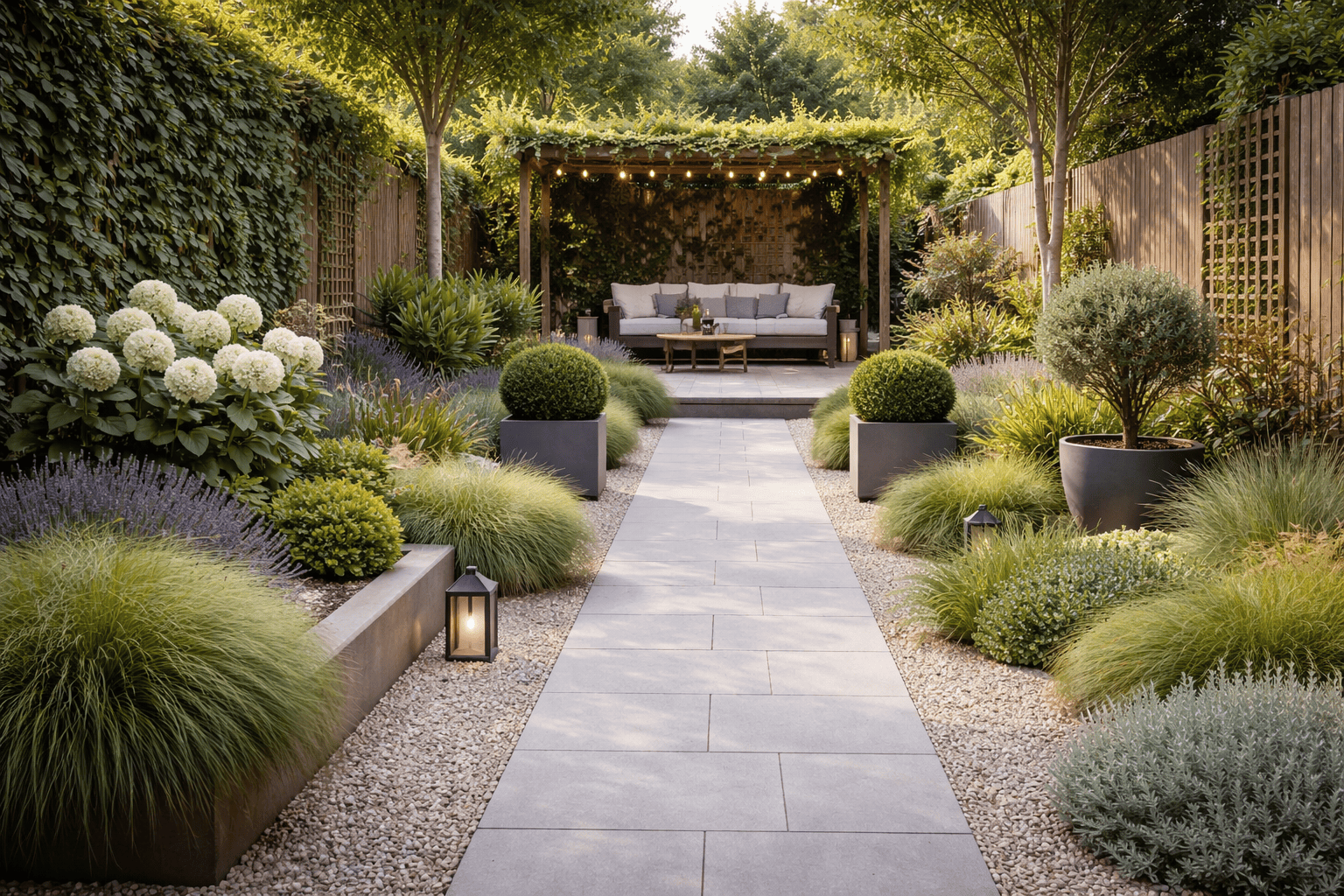 Smalle tuin met weinig onderhoud